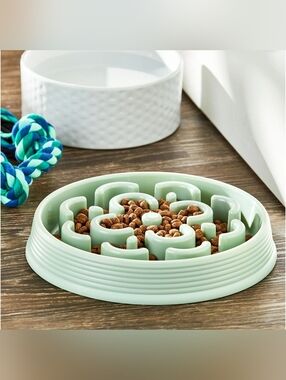 Vibrant Life Slow Chow Dog Bowl, Green Medallion